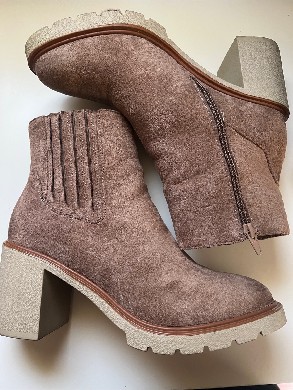 Women's Taupe Suede Block Heel Ankle Boots